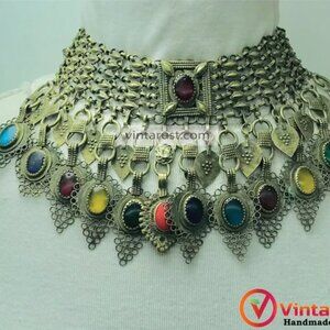 Vintage Gypsy Necklace, Bohemian Statement Necklace, Tribal Multicolor Necklace,